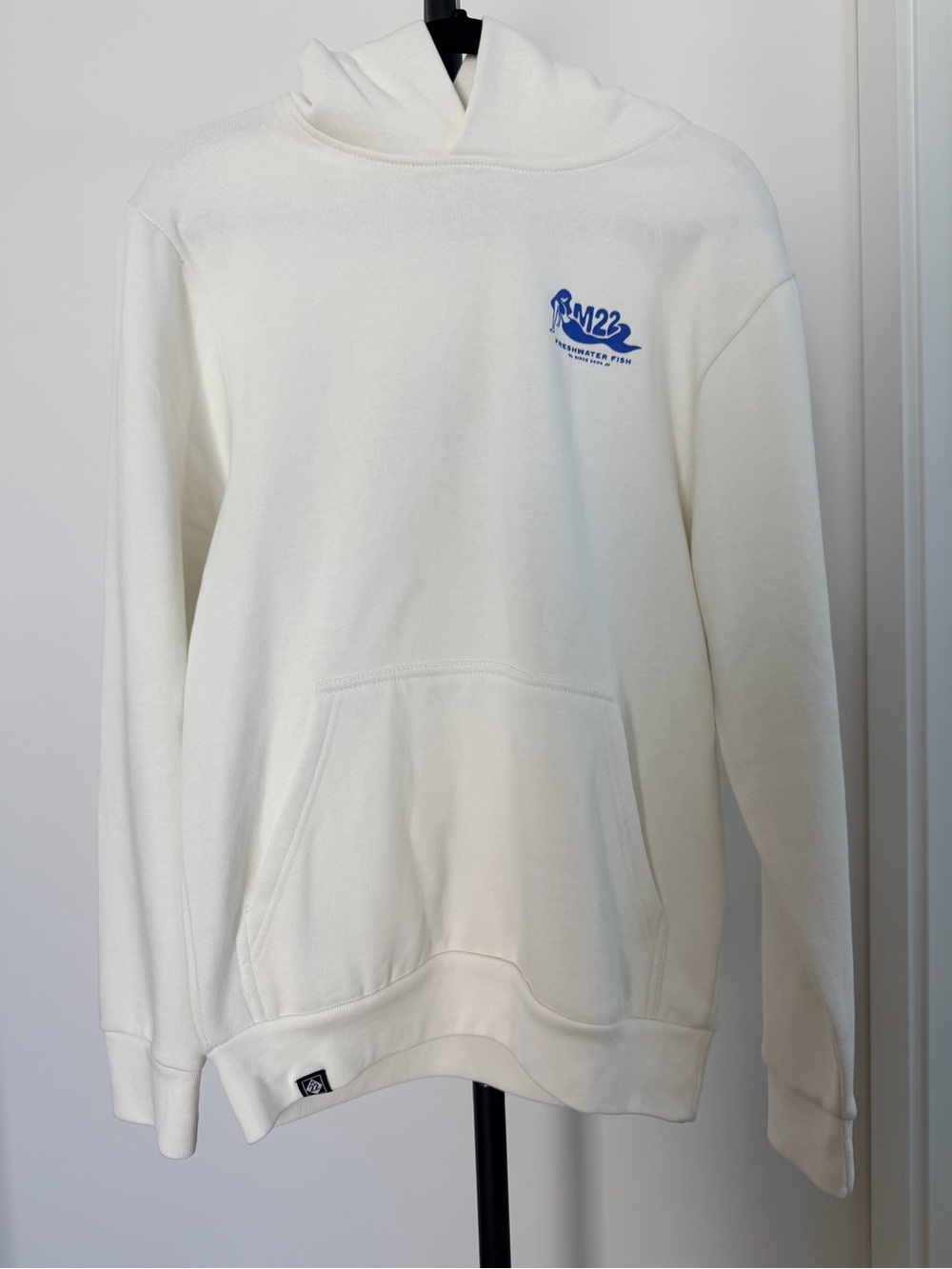 M22 Vintage White Graphic Hoodie with Blue Mermaid Logo